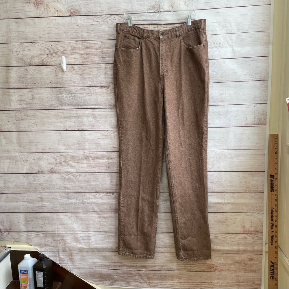 VINTAGE 80s COCA-COLA BRAND‎ JEANS IN BROWN.  RARE FIND.